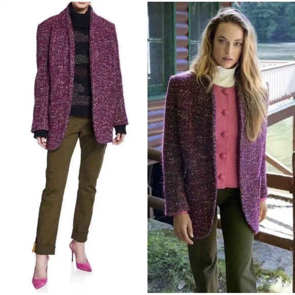 VERONICA BEARD Crispin Coat, Purple Multi Metallic Boucle Fabric, Size 8 - Picture 6 of 9